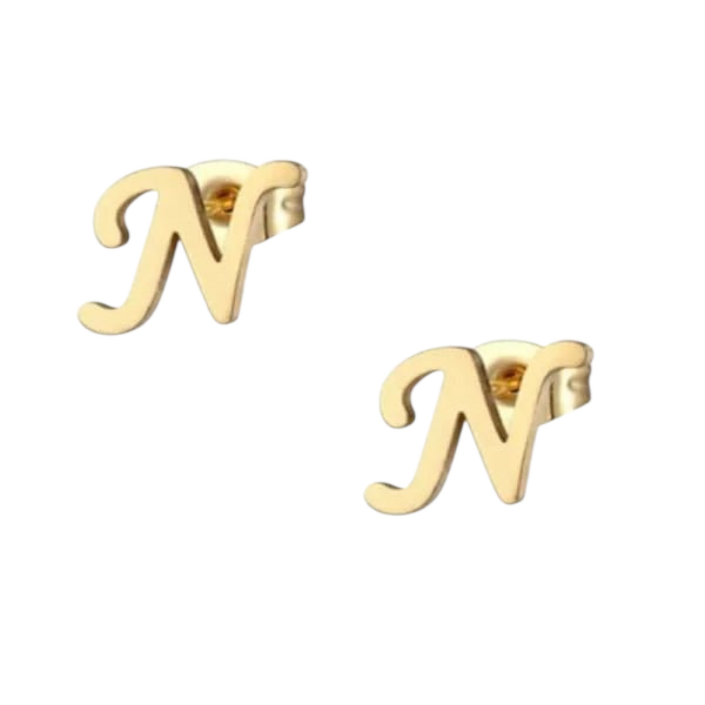 Stainless steel letter N stud earrings, gold-coloured