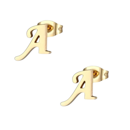 Gold-colored stainless steel Letter A stud earrings 10mm
