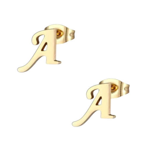 Gold-colored stainless steel Letter A stud earrings 10mm