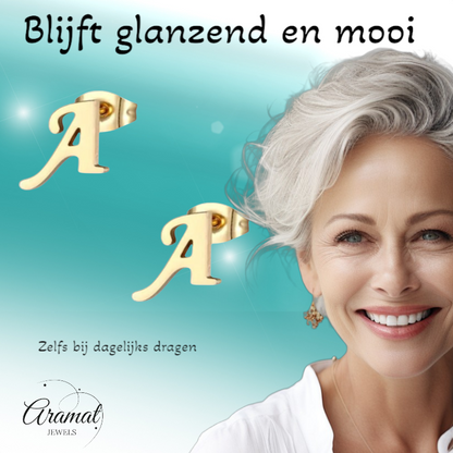 Gold-colored stainless steel Letter A stud earrings 10mm