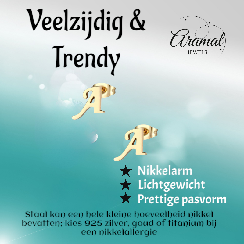 Gold-colored stainless steel Letter A stud earrings 10mm