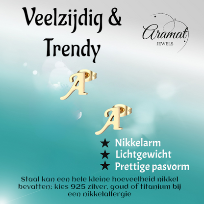 Gold-colored stainless steel Letter A stud earrings 10mm