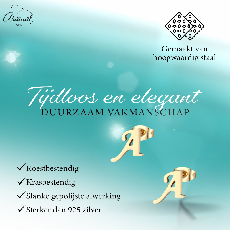 Gold-colored stainless steel Letter A stud earrings 10mm