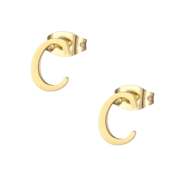 Gold-colored stainless steel ear studs Letter C
