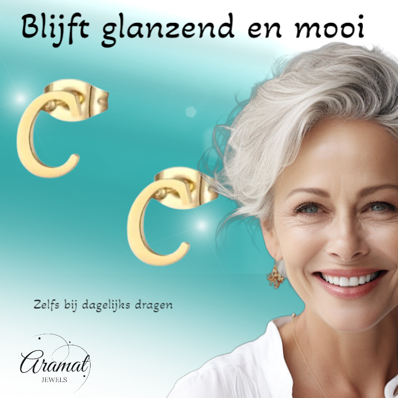 Gold-colored stainless steel ear studs Letter C