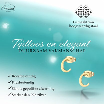 Gold-colored stainless steel ear studs Letter C