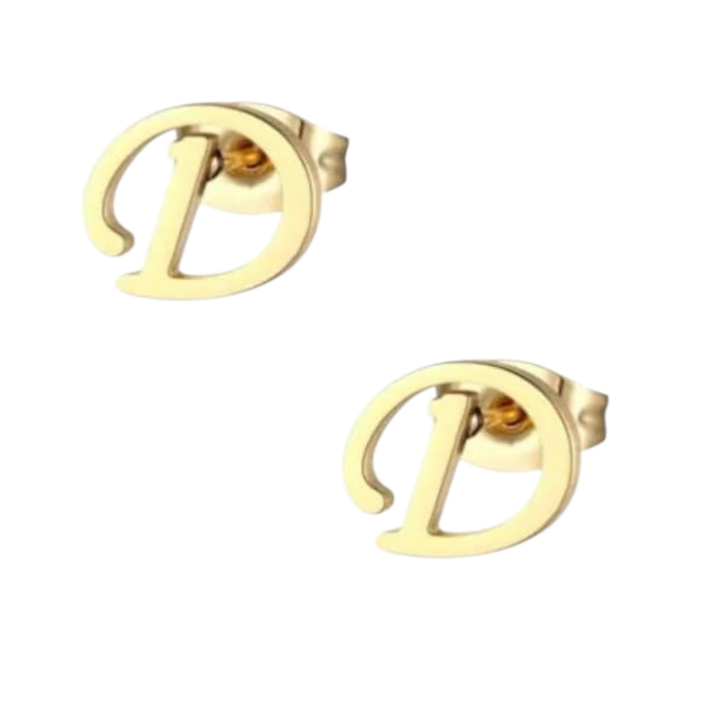 Gold-colored stainless steel ear studs Letter D