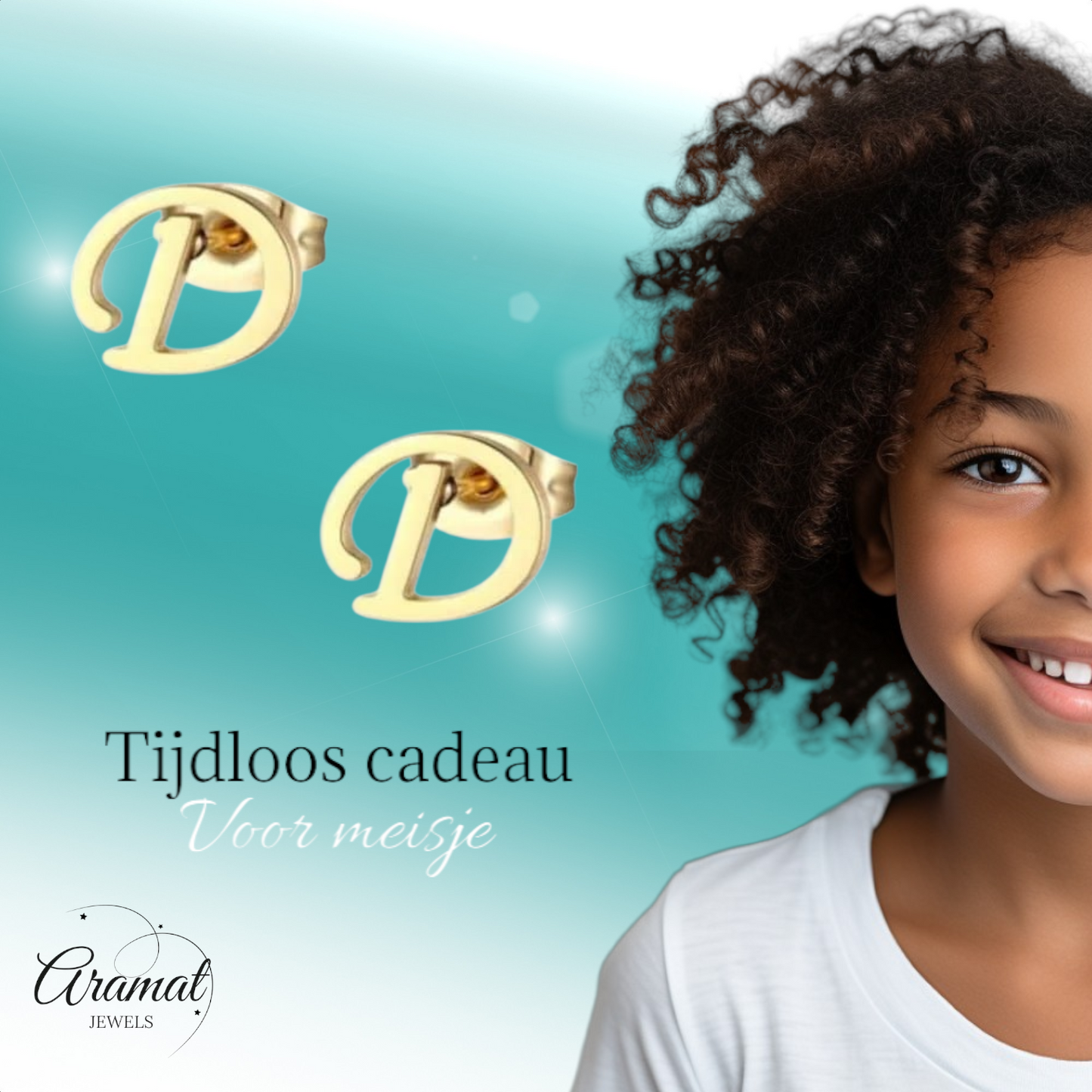 Gold-colored stainless steel ear studs Letter D