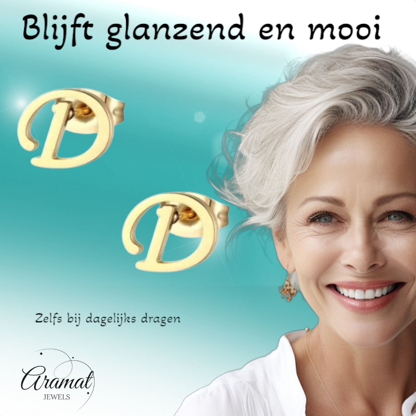 Gold-colored stainless steel ear studs Letter D