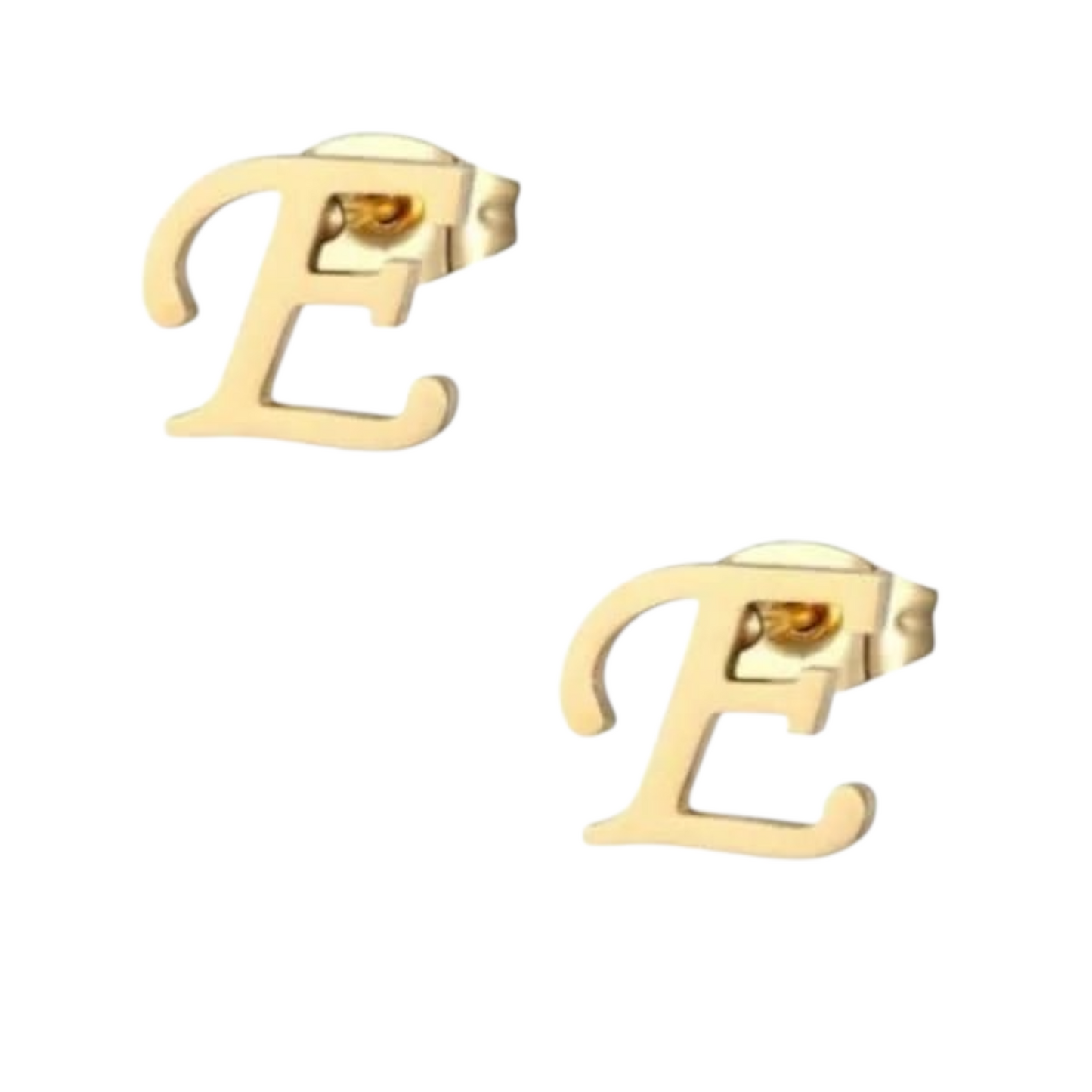 Gold-colored stainless steel ear studs Letter E