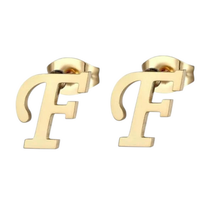 Gold-colored stainless steel ear studs Letter F