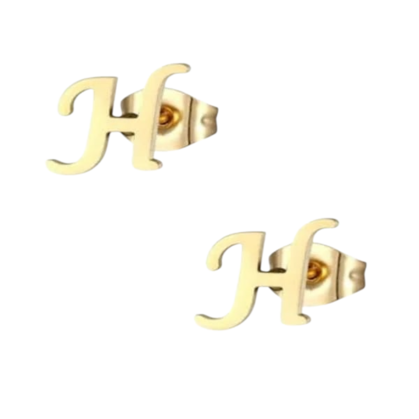 Gold-colored stainless steel ear studs Letter H