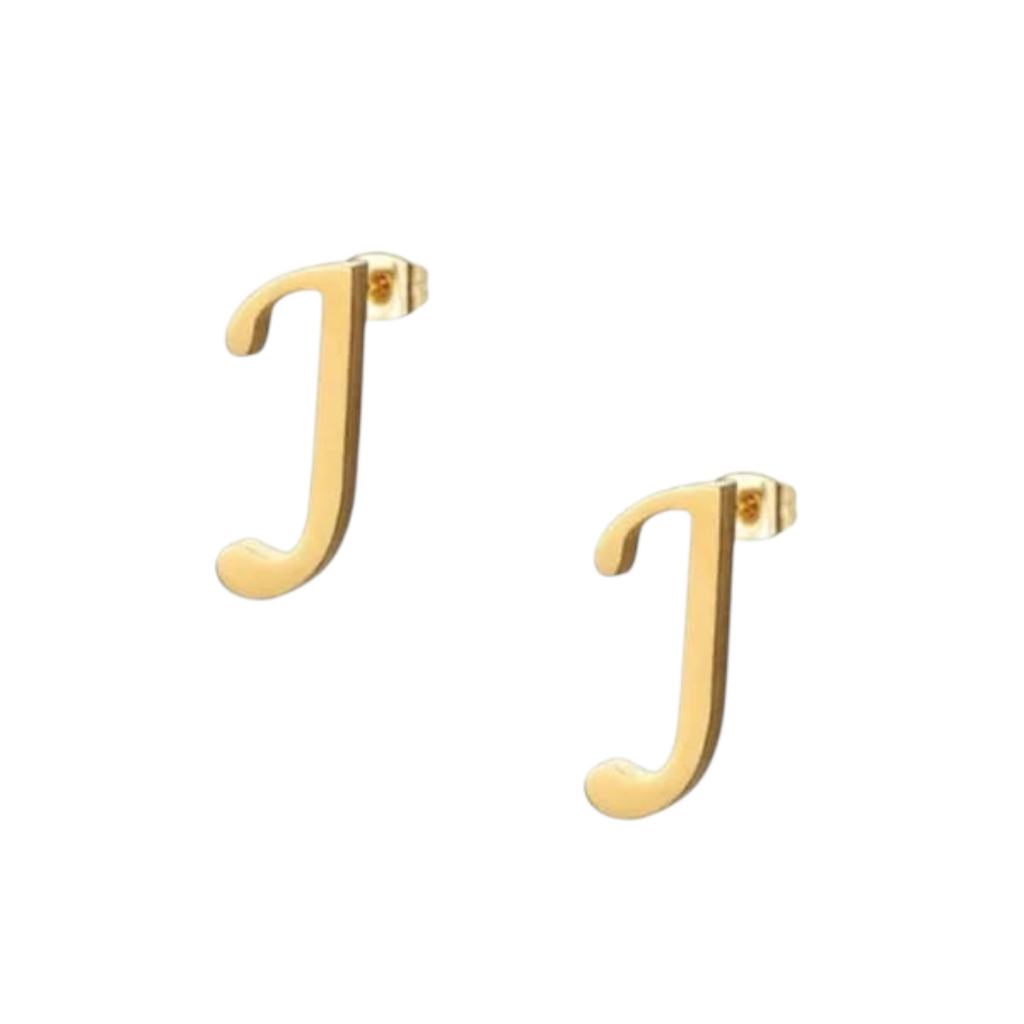 Stainless steel letter J stud earrings, gold-colored