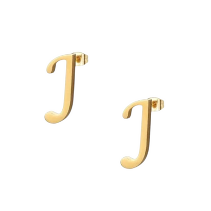 Stainless steel letter J stud earrings, gold-colored