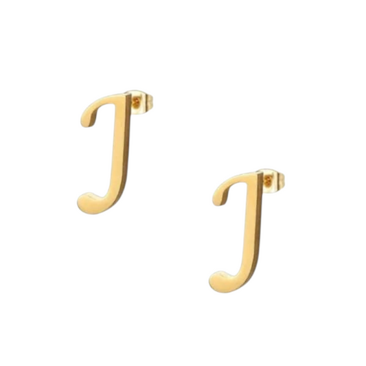 Stainless steel letter J stud earrings, gold-colored