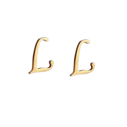 Stainless steel letter L ear studs, gold-colored