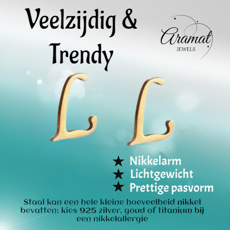 Stainless steel letter L ear studs, gold-colored