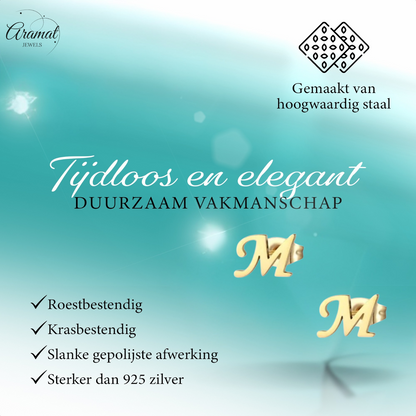 Stainless steel letter M stud earrings, gold-coloured