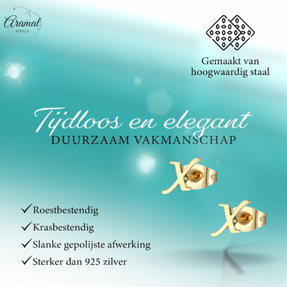 Boucles d'oreilles en acier inoxydable doré en forme de X – Initiale