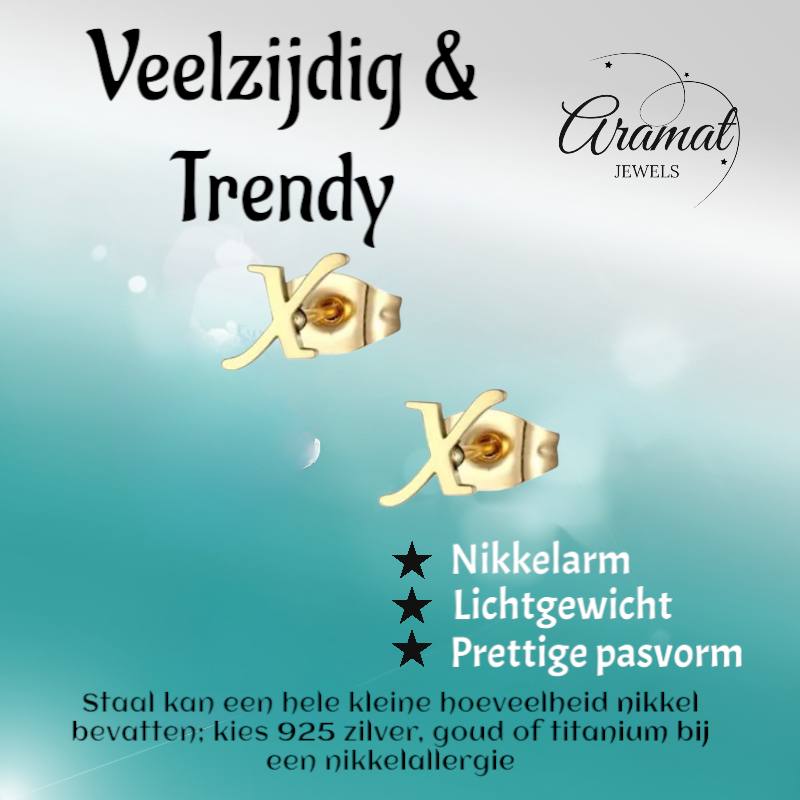 Boucles d'oreilles en acier inoxydable doré en forme de X – Initiale