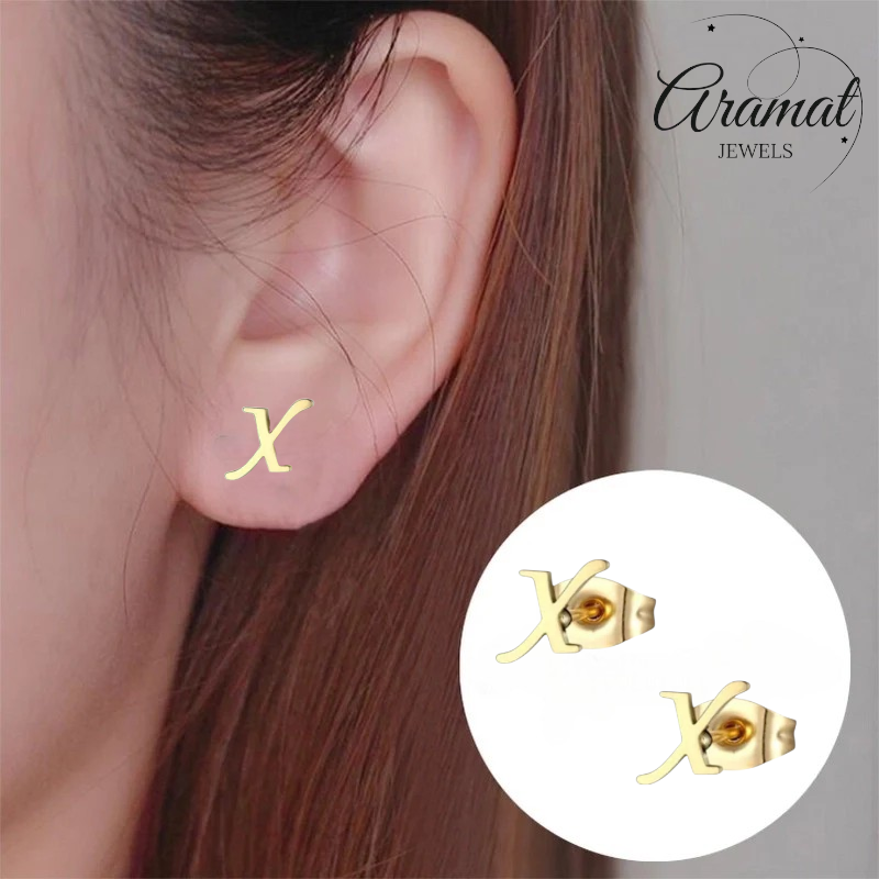Boucles d'oreilles en acier inoxydable doré en forme de X – Initiale