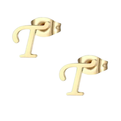 Gold-colored stainless steel letter T earrings – initial