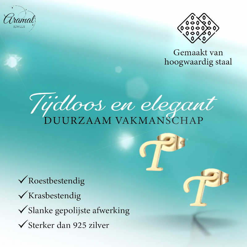 Gold-colored stainless steel letter T earrings – initial