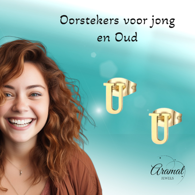 Boucles d'oreilles en acier inoxydable doré en forme de lettre U – Initiale