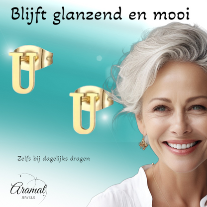 Boucles d'oreilles en acier inoxydable doré en forme de lettre U – Initiale