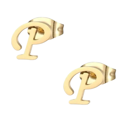 Stainless Steel Earrings Letter P – Gold-Colored – 10 mm
