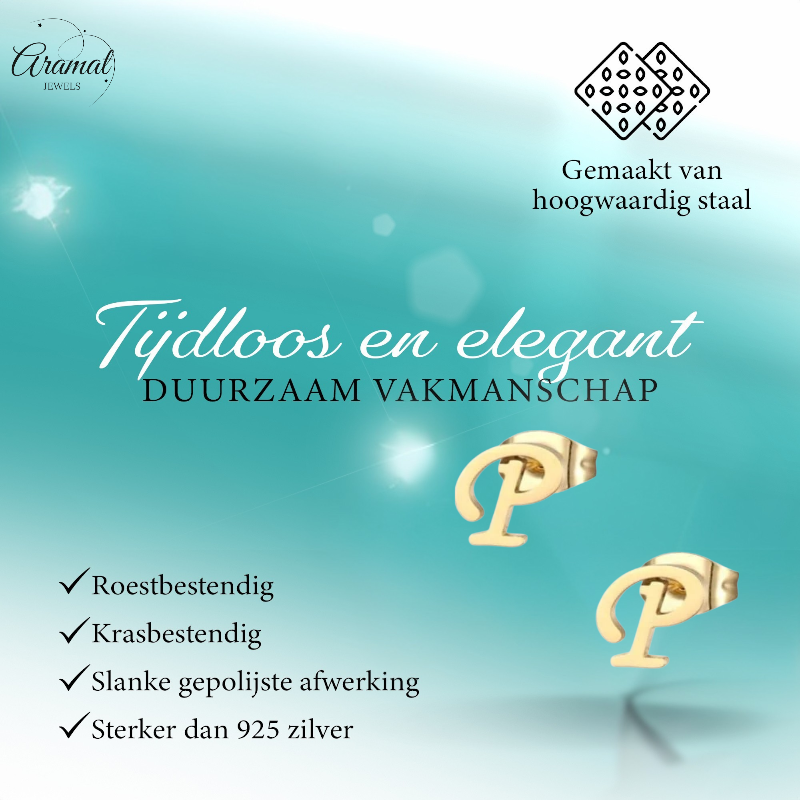 Stainless Steel Earrings Letter P – Gold-Colored – 10 mm