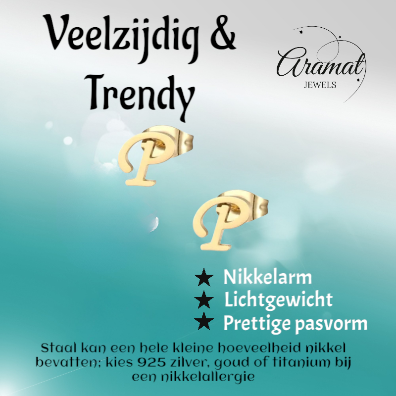 Stainless Steel Earrings Letter P – Gold-Colored – 10 mm