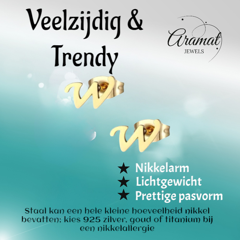 Stainless Steel Letter W Earrings Gold Colored – Initial