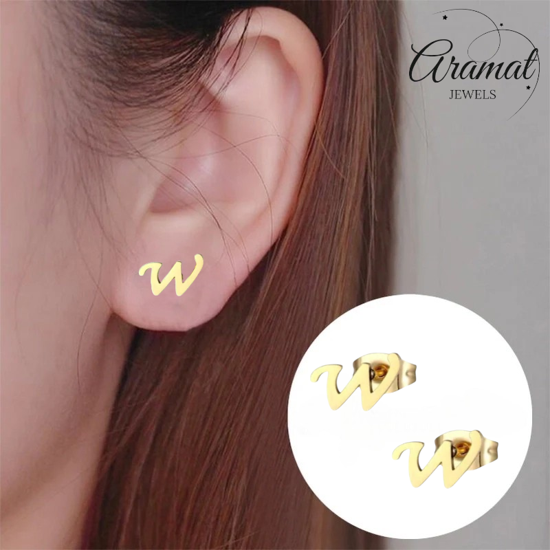 Stainless Steel Letter W Earrings Gold Colored – Initial