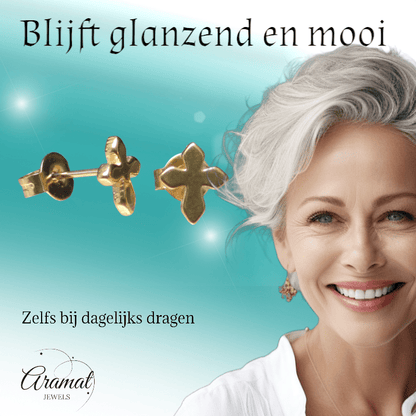 Stalen Oorbellen kruisje – Goudkleur – 8x7mm - Aramat Jewels - Oorbellen - cadeautip