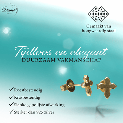 Stalen Oorbellen kruisje – Goudkleur – 8x7mm - Aramat Jewels - Oorbellen - cadeautip