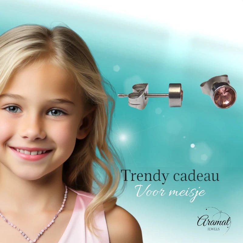 Stalen Oorbellen Licht Roze Kristal 5mm - oor4573 - Oorbellen kopen# - 5mm - alles