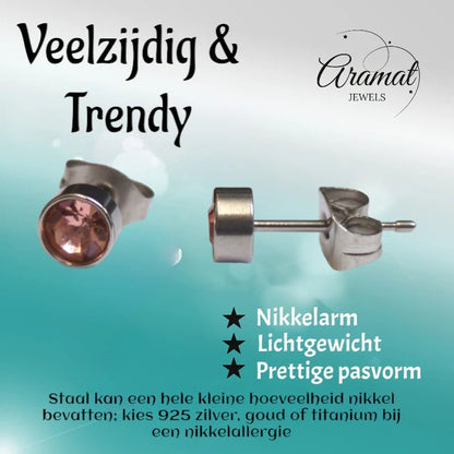 Stalen Oorbellen Licht Roze Kristal 5mm - oor4573 - Oorbellen kopen# - 5mm - alles