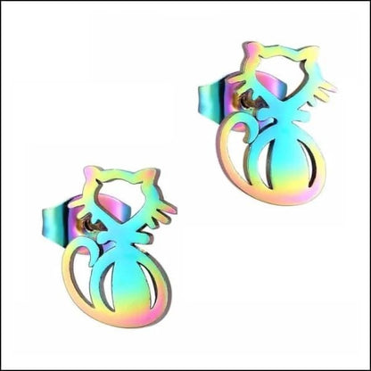 Een paar oorbellen met een regenboogkleurig ontwerp