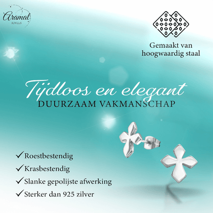 Stalen Oorbellen met kruisje – Zilverkleur – 12x11mm - oor3340 - 28851 - Oorbellen kopen# - 12mm - alles - cadeau