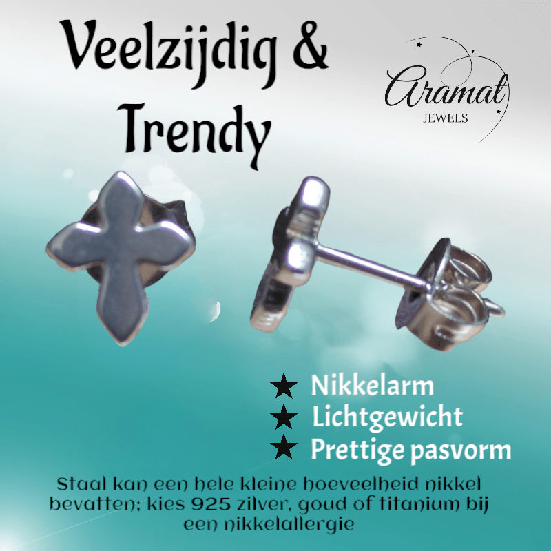 Stalen Oorbellen met kruisje – Zilverkleur – 8x7mm - oor2092 - XE19989 - Oorbellen kopen# - 8mm - alles - cadeau