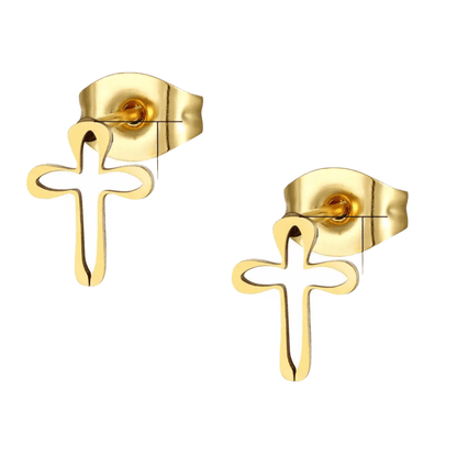 Stalen Oorbellen met open kruisje – Goudkleur – 10x8mm - Aramat Jewels - Oorbellen - cadeautip