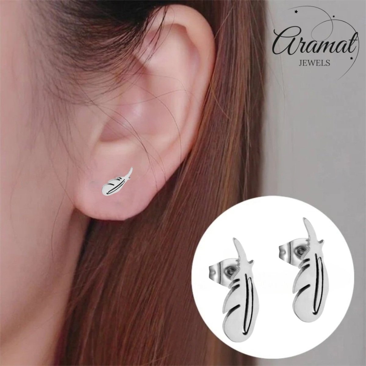 Stalen Oorbellen Veertjes Zilverkleur – 9x3mm - Aramat Jewels - Oorbellen - cadeautip