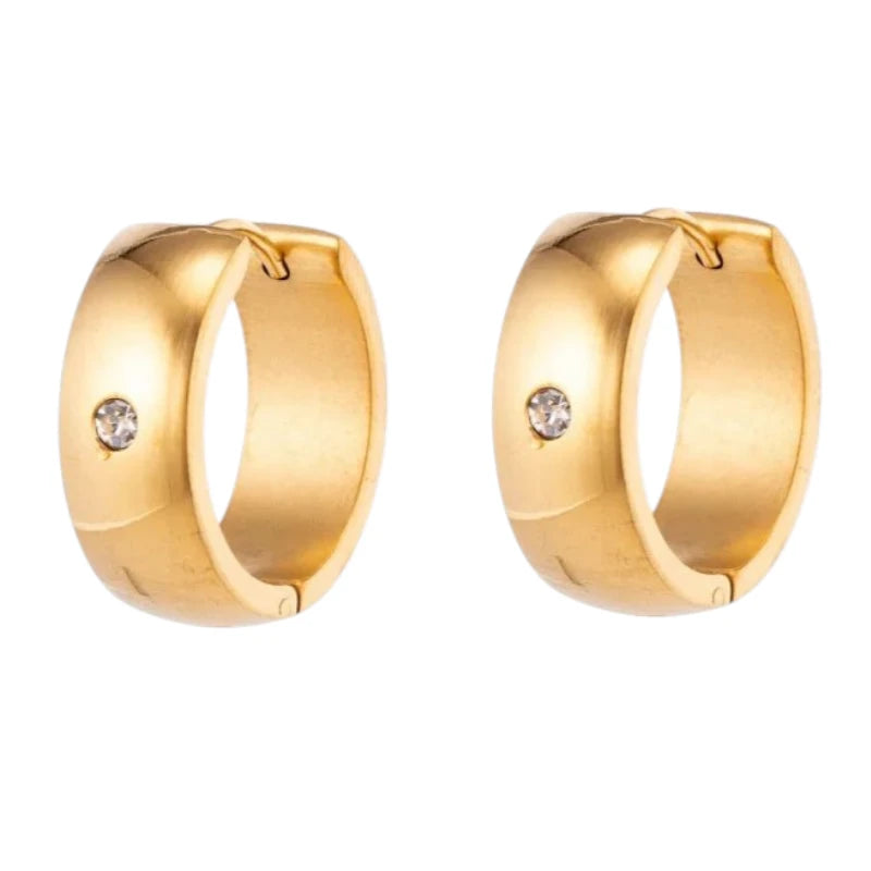 Hoop Earrings – Stainless Steel Gold Color with Zirconia (13mm or 20mm)