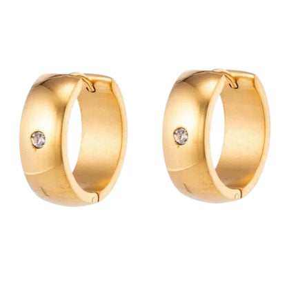 Hoop Earrings – Stainless Steel Gold Color with Zirconia (13mm or 20mm)