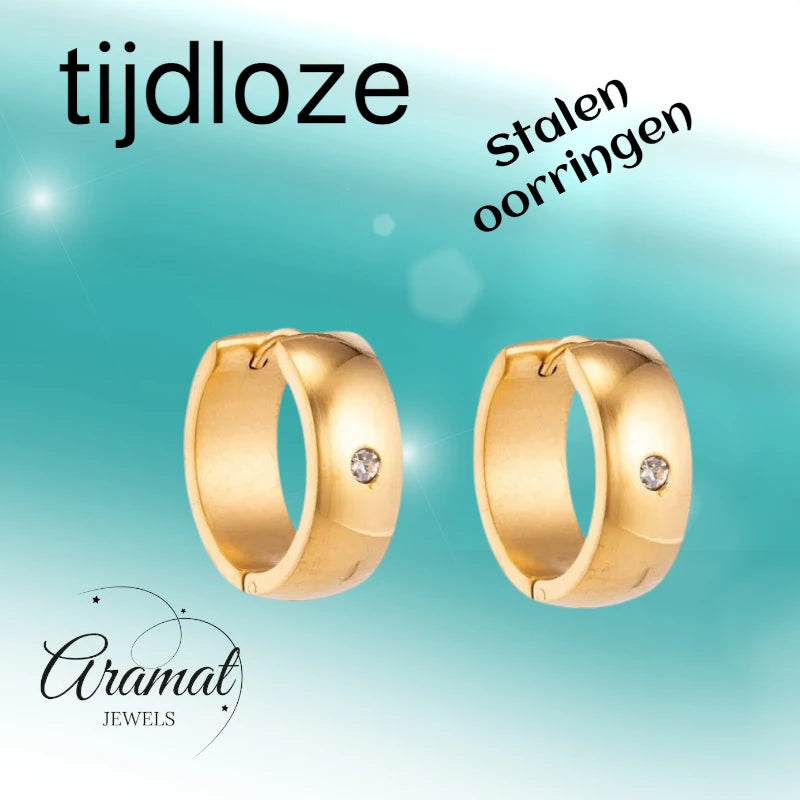 Hoop Earrings – Stainless Steel Gold Color with Zirconia (13mm or 20mm)