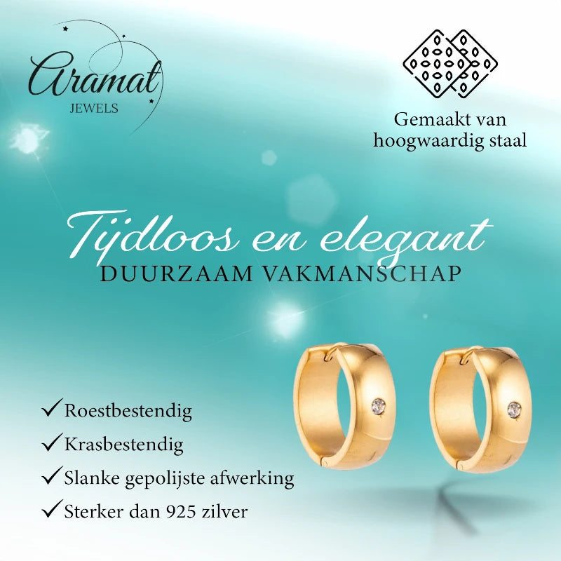 Hoop Earrings – Stainless Steel Gold Color with Zirconia (13mm or 20mm)