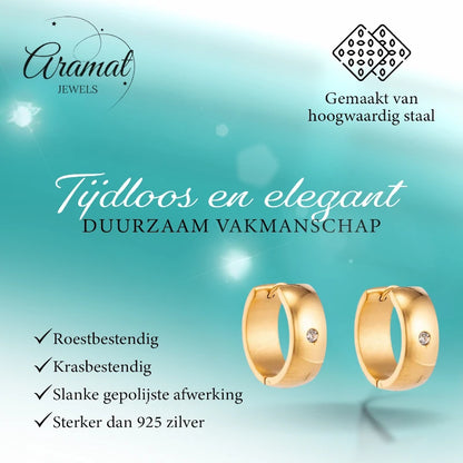 Hoop Earrings – Stainless Steel Gold Color with Zirconia (13mm or 20mm)