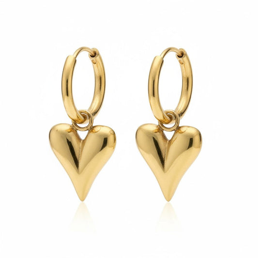 Stalen Oorringen met Hartjes bedel goudkleur - Aramat Jewels - Oorringen - cadeautip