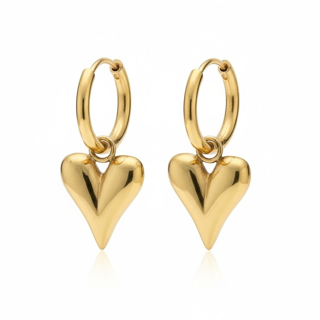 Stalen Oorringen met Hartjes bedel goudkleur - Aramat Jewels - Oorringen - cadeautip